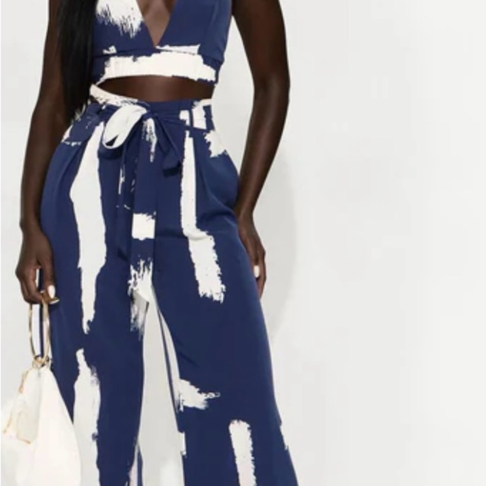 Fashion Nova Navy and White Wide Leg Jumpsuit